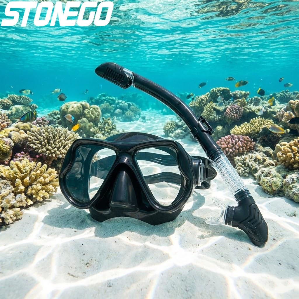 Freediving Mask Set - Tauchspiegel-Atemschlauch-Set Weiche Silikon-Schwimmbrille Erwachsenen-Schnorchelmaske mit Großem